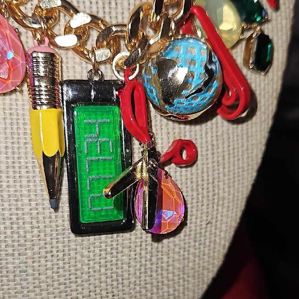 Red and Gold Statement Necklace with Charms - Picture 4 of 7